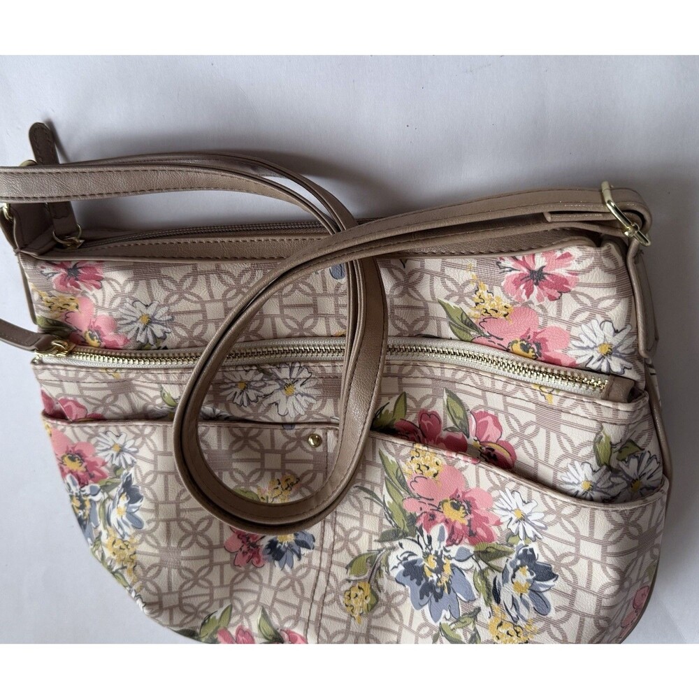 Time and Tru hobo shoulder bag Purse Floral Print Beige Tan Sustainable - Picture 9 of 12
